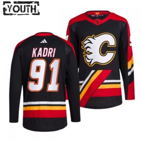Dresovi Calgary Flames Nazem Kadri 91 Adidas 2022-23 Reverse Retro 2.0 Crno Authentic - Dječji